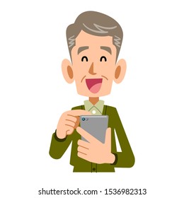 Smiling senior man operating mobile phone