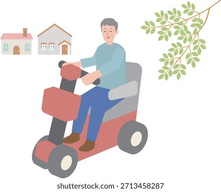 Hombre mayor sonriente que monta un scooter de movilidad Ilustración