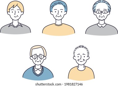 Lächelnde Senioren-Set einfache Illustration