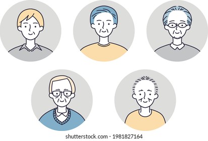 smiling senior man set simple illustration