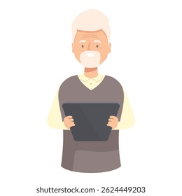 Smiling senior man using digital tablet, elderly person embracing technology