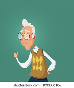 Smiling senior old man showing thumb up gesture. Vector cartoon illustration