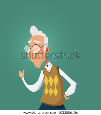 Smiling senior old man showing thumb up gesture. Vector cartoon illustration