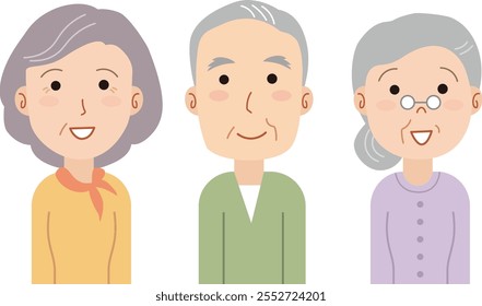 Smiling senior upper body illustration set 02