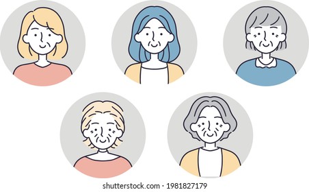 Smiling Senior Woman Set Simple Illustration