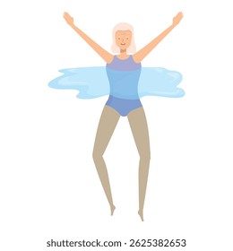 Smiling senior woman in swimsuit doing aqua gym exercises with water resistance, healthy and active lifestyle