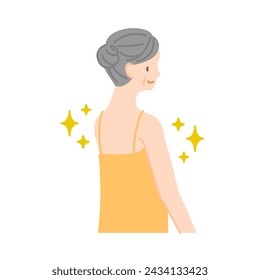 A smiling senior woman who is happy to have a beautiful back (back view)