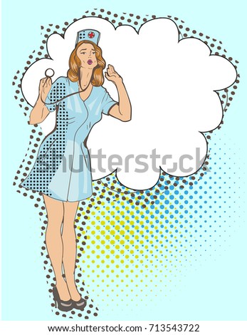 Smiling sexy nurse, vector illustration pop art comic