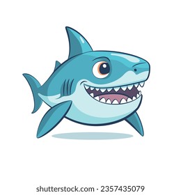 Smiling shark cartoon character isolated on white background. Vector stock