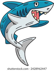 Smiling Shark Cartoon Colored Clipart Illustration