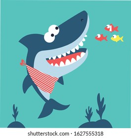 Smiling Shark Cartoon Mascot Character With Sunglasses