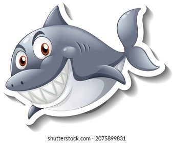 Smiling shark cartoon sticker illustration
