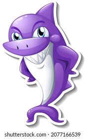 Smiling shark cartoon sticker illustration