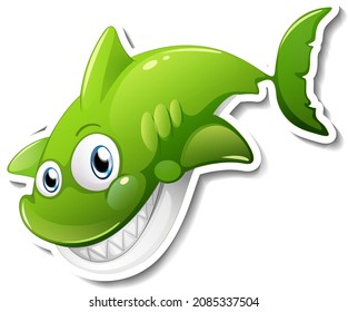 Smiling shark cartoon sticker illustration
