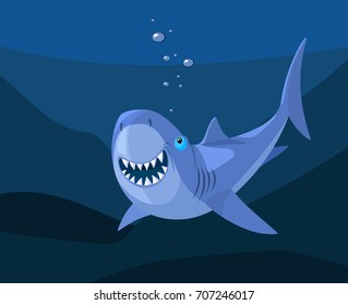 smiling shark, cartoon vector