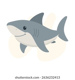 Smiling shark floating in ocean-themed design, shark illustration brings marine life into focus, shark cartoon ideal for aquatic education, ocean stories and underwater-themed content.