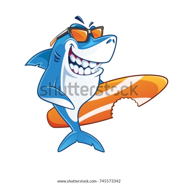 Smiling Shark Surfer Cartoon Character Sunglasses Stock Vector (Royalty ...