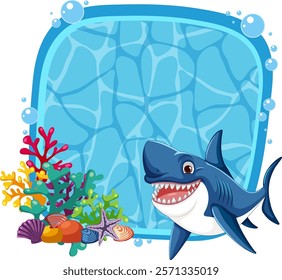 Smiling shark with vibrant coral and sea creatures