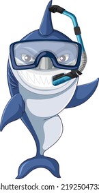 Smiling Shark Wearing Snorkeling Mask Illustration