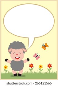 Smiling sheep with bubble speech, box for your text