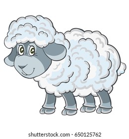 Smiling sheep cartoon on white background