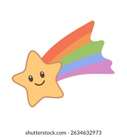 Smiling Shooting Star with Rainbow Trail Illustration