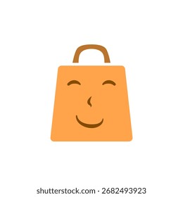 smiling shopping bag icon, simple flat style, vector illustration, symbol, design logo template pictogram, for ui or ux isolated on white for mobile app, editable