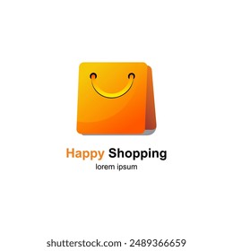 Smiling shopping bag logo, vector logo, shopping bag icon