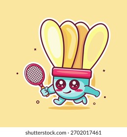 smiling shuttlecock character mascot playing badminton sport isolated cartoon