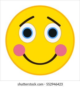 Smiling Shy emoticon with happy eyes in trendy flat style. Pink cheeks emoji vector illustration.