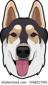 Smiling Siberian Husky Dog Face. Vector 