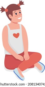 Smiling sitting girl semi flat color vector character. Sitting figure. Full body person on white. Happy child isolated modern cartoon style illustration for graphic design and animation
