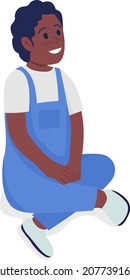 Smiling sitting kid semi flat color vector character. Sitting figure. Full body person on white. Happy child isolated modern cartoon style illustration for graphic design and animation