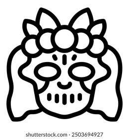 Smiling skull with flower crown celebrating day of the dead, a mexican holiday honoring deceased loved ones