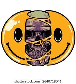 smiling skull skeleton smiling face. Half skull emoticons, emojis with logo illustration with premium quality vector