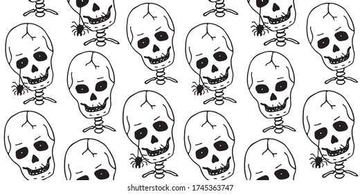 Smiling Skull with spider seamless pattern. Design for Halloween