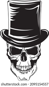 Smiling skull in top hat, Horror skull, tattoo template