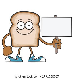 Smiling slice of bread cartoon character isolated on white background