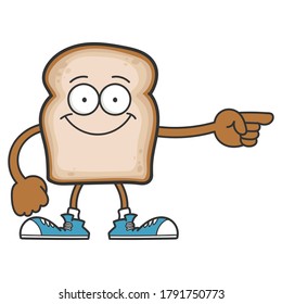 Smiling slice of bread cartoon character isolated on white background