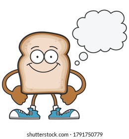 Smiling slice of bread cartoon character isolated on white background