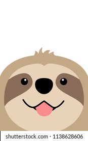 Smiling Sloth Face Flat Design, Vector Illustration