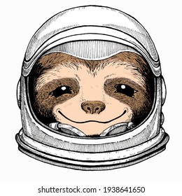 Smiling sloth face, vector portrait of sloth. Animal portrait