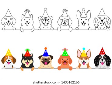 smiling small dogs with party hat border set