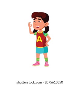 smiling small girl gesturing ok to team player cartoon vector. smiling small girl gesturing ok to team player character. isolated flat cartoon illustration
