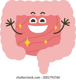 A smiling small intestine character. An illustration of the small intestine that is in good condition and happy.