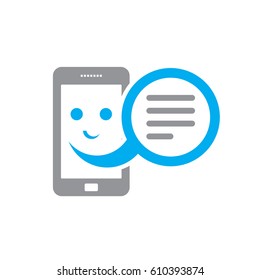 Smiling smartphone and message box - vector sign concept illustration. Telephone icon. Design element.