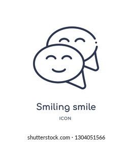 smiling smile icon from user interface outline collection. Thin line smiling smile icon isolated on white background.