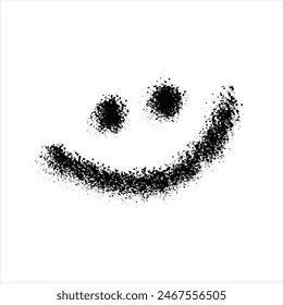 Smiling smiley face icon with black spray paint in graffiti street style