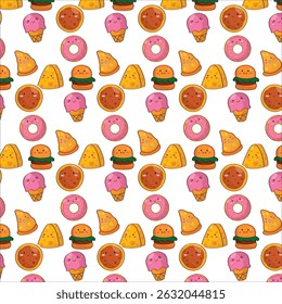 Smiling Snacks Cute Cartoon Food seamless pattern Background