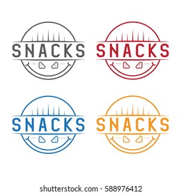 smiling snacks vintage labels set vector design template